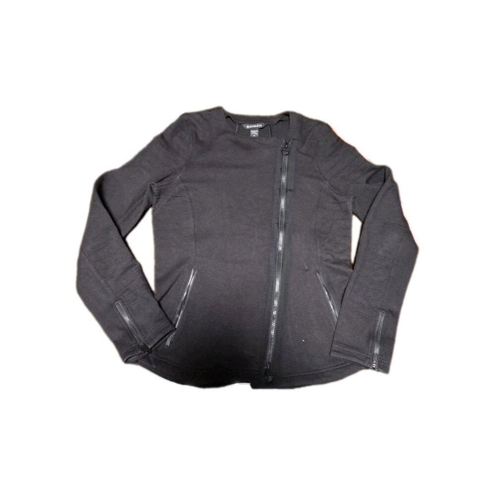 ATHLETA Moto Jacket M Black Sport Sweatshirt City Travel Full Zip